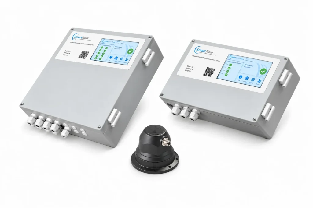 SmartFlow ultrasonic antifouling system with control units and transducer